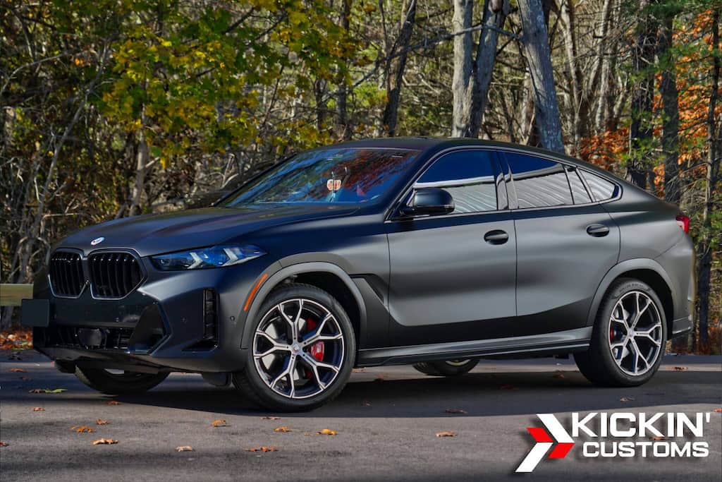 Stealth PPF wrap on a BMW X4 enhances the SUV’s satin look while blocking rock chips, completed for a West Bridgewater MA client at Kickin’ Customs.