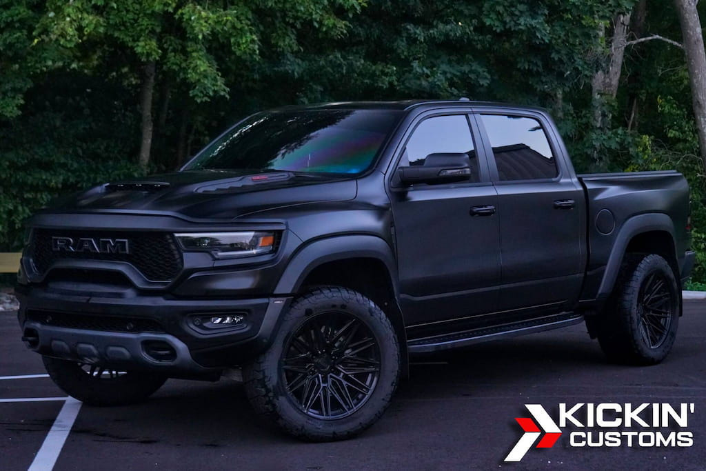 Ram TRX wrapped in full-body color PPF at Kickin’ Customs, offering a Weston MA client bold style with top-tier paint protection.
