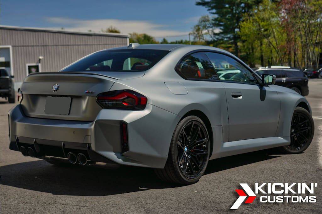 Stealth-finish PPF applied to a BMW M2, offering a satin look and durable shield in North Reading.