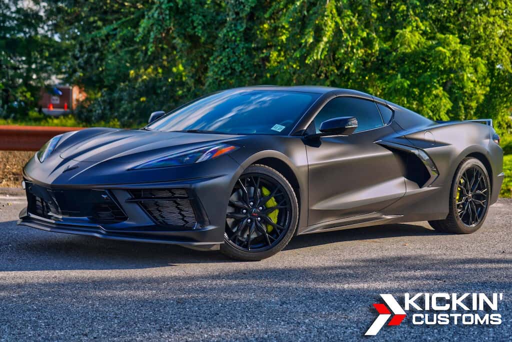 C8 Corvette wrapped in stealth paint protection film by Kickin’ Customs for a client from Sutton MA
