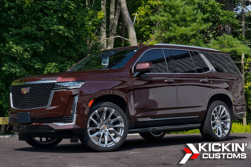 Cadillac Escalade with Front-End Defense PPF, XR Plus tint, and Fusion coating installed by Kickin’ Customs in Plymouth MA