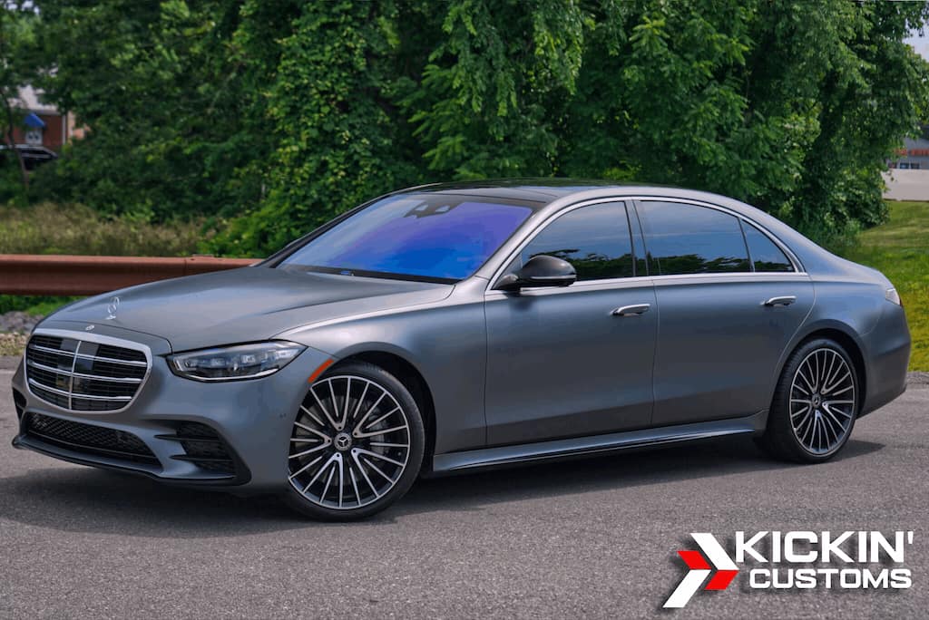 Mercedes-Benz S580 sedan finished in stealth matte PPF for a satin look and chip resistance, completed near Randolph, MA