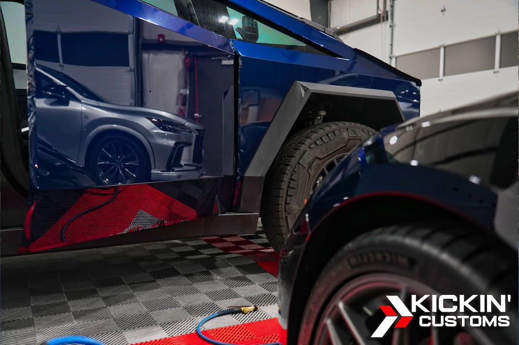 Tesla Cybertruck wrapped in Tanzite Blue Pure Color PPF, completed for a North Reading client looking for standout coverage.
