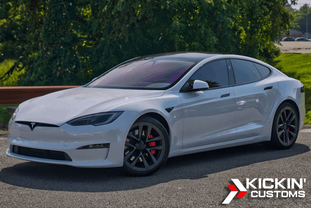 Tesla Model S enhanced with Ultimate Fusion ceramic-infused PPF and full-body coating for long-term gloss and protection in Quincy, MA